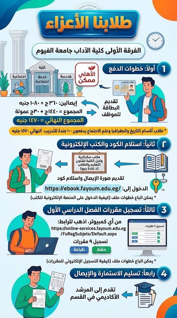 كيفية تسجيل طلاب الفرقة الأولى للعام الجامعى 2026/2027 للمقررات الدراسية 