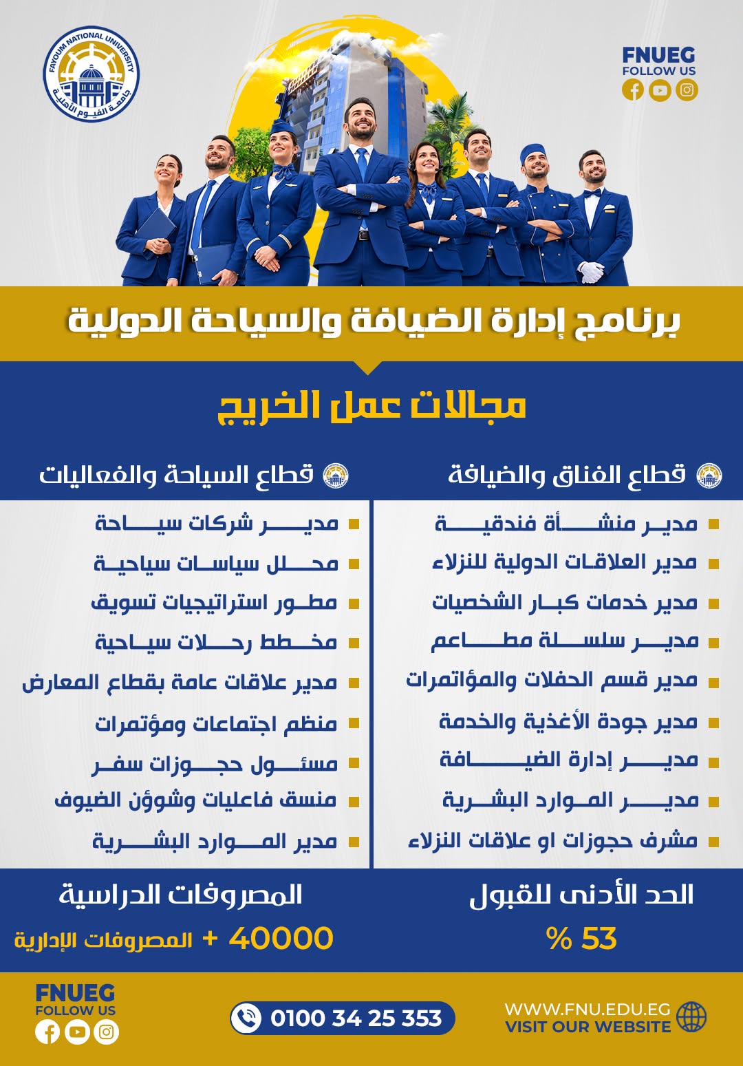 لا داعي لاختيار وظيفة واحدة لمستقبلك ... برنامج إدارة الضيافة والسياحة الدولية – جامعة الفيوم الأهلية