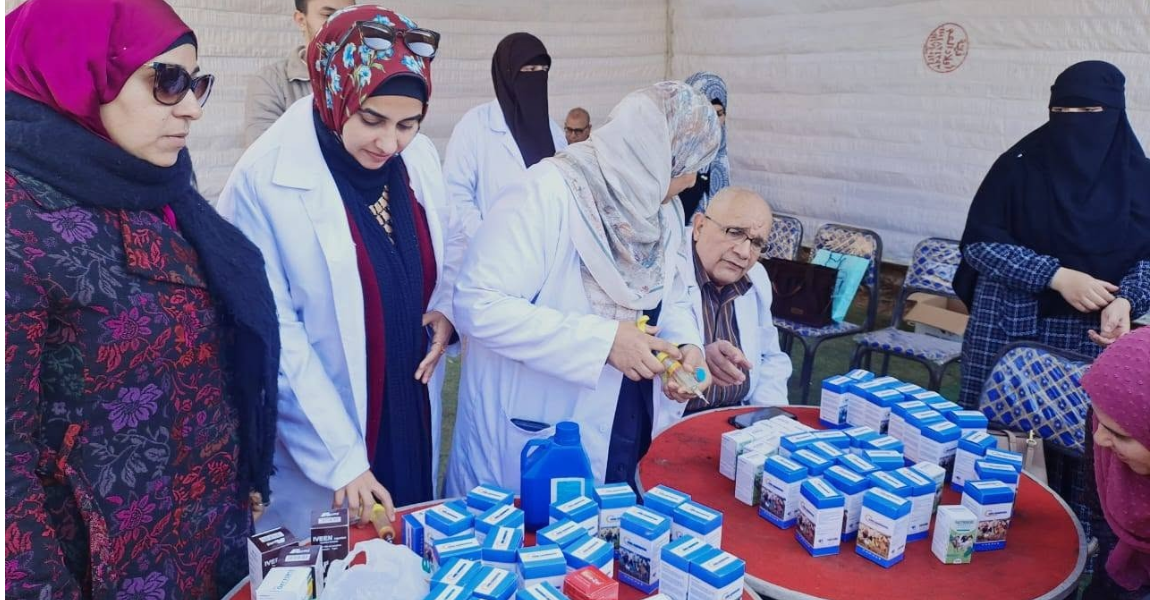 جامعة الفيوم: القافلة البيطرية تقدم خدمات الكشف والعلاج لدعم صغار المربين وتنمية الثروة الحيوانية. بوحدة خليفة يونس مركز طامية- محافظة الفيوم
